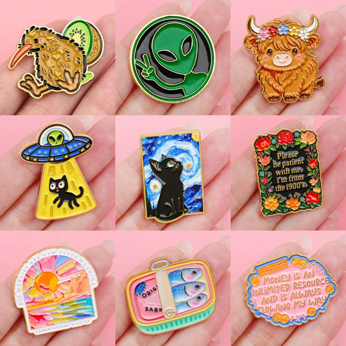 Funny Alien Enamel Pins Black Cat Brooches Badge Lapel Pin For Backpack Clothes Accessories Fashion Jewelry Birthday Gifts