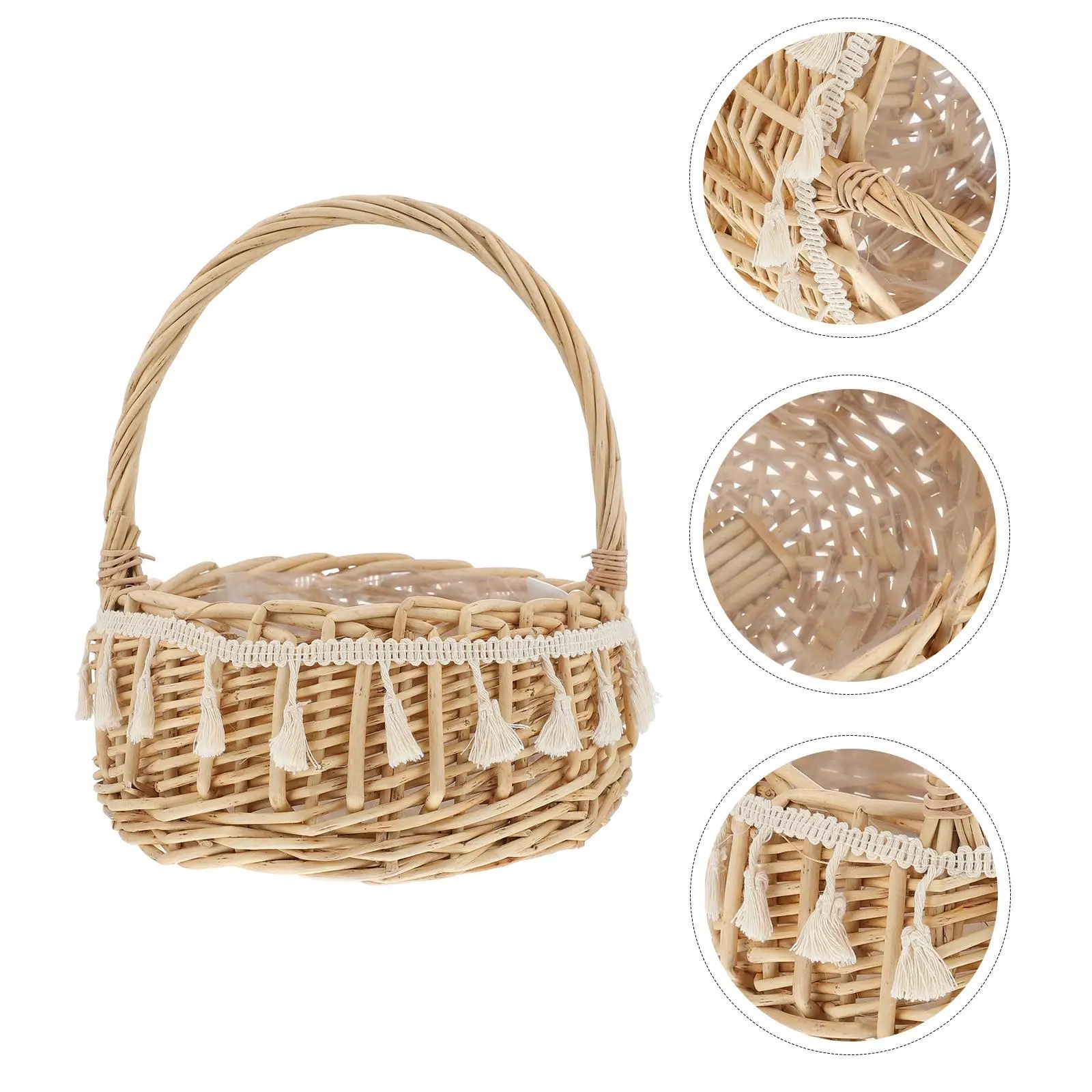 Wicker Bride Carrying Basket Willow Flower Girl Baskets Rustic Decor Wedding Ceremony Photography Props Storage Accessories