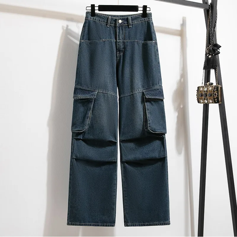 

Women Casual Boyfriend Jeans New Arrival 2024 Vintage Style Streetwear Big Pockets Loose Female Denim Cargo Pants B3926