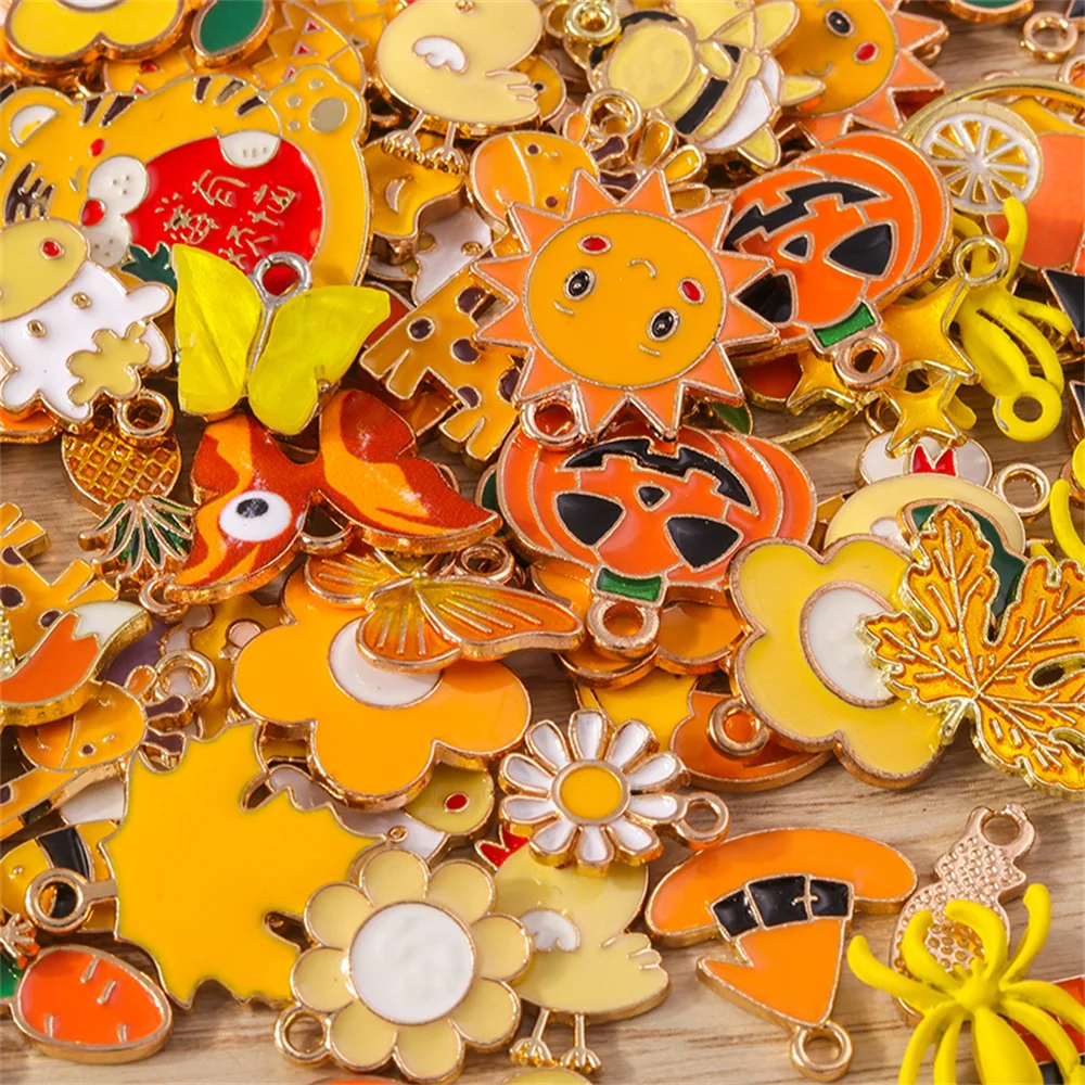 Tusember Mix 10pcs Charms Enamel Yellow Color Series Animal Heart Flower Pendants For DIY Jewelry Making Handmade Accessories