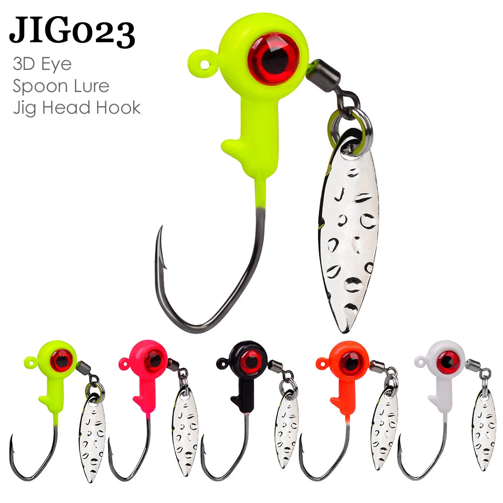 

PROBEROS 5pcs Jig Head Hooks Spinner 1.4g-1.6g-3g Exposed Barbed Hooks Spoon Soft Lure Jigging Hooks With 3D Eyes Fishing Tackle