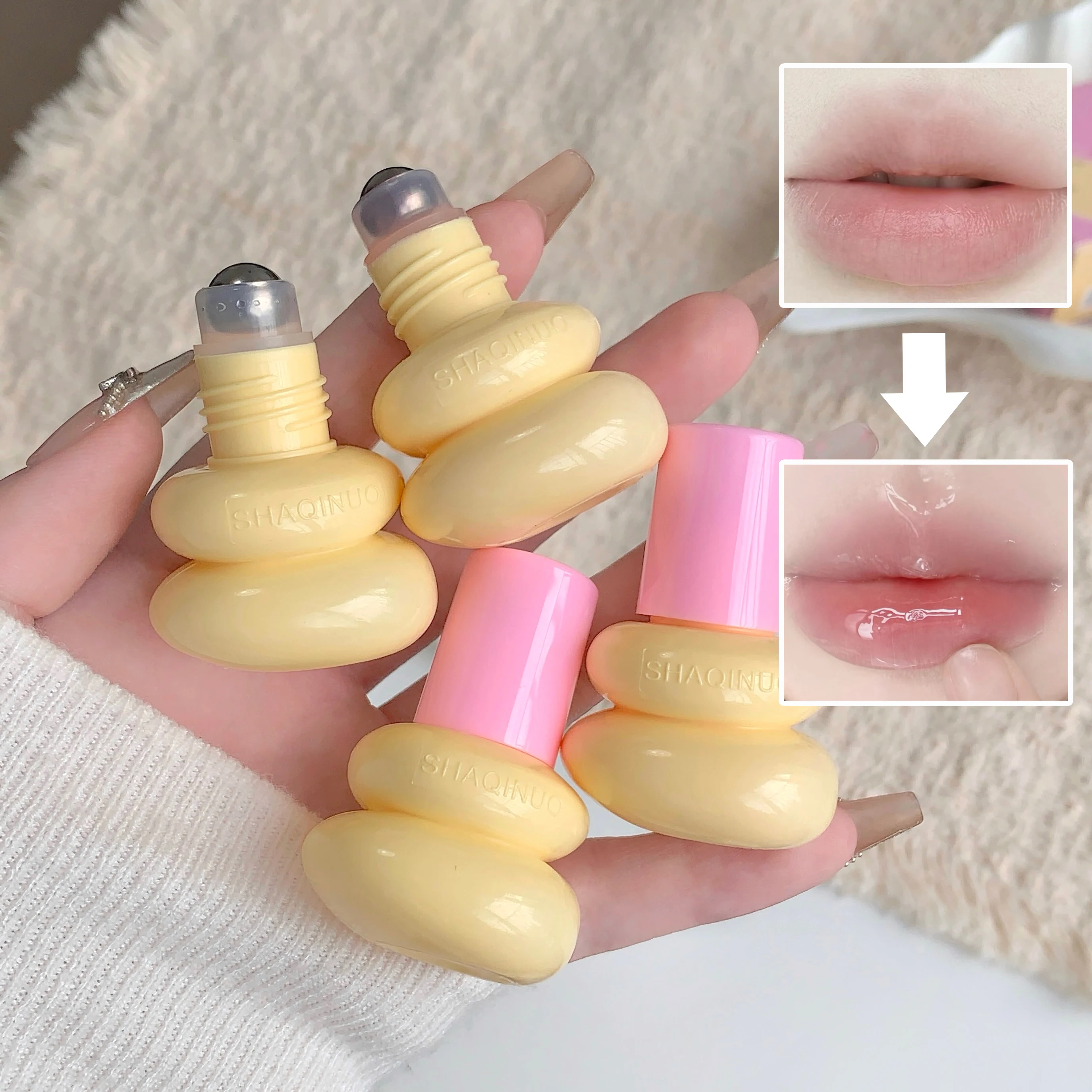 SHAQINUO Roll-on hidratante aceite de esencia labial bálsamo labial brillo de labios hidratante reducir las líneas de los labios Primer lápiz labial cuidado de los labios