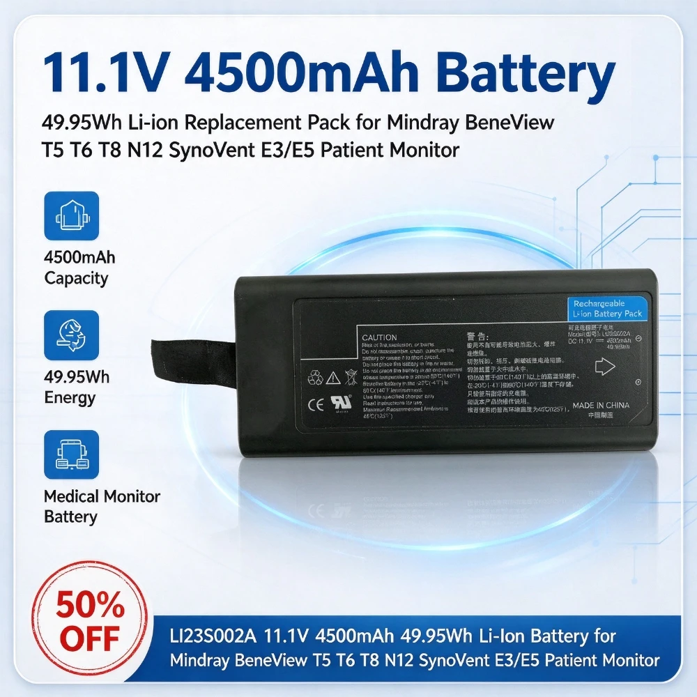 LI23S002A 11.1V 4500mAh 49.95Wh Li-Ion Rechargeable Battery for Mindray BeneView T5 T6 T8 N12 for SynoVent E3/E5 Patient Monitor