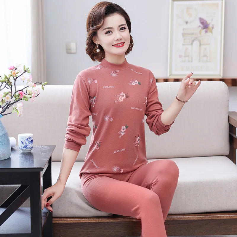 Pajamas Women Autumn Winter Long Sleeve Loungewear Set Pure Cotton Middle Aged Mother Home Clothing Large Size Sleep Pijama
