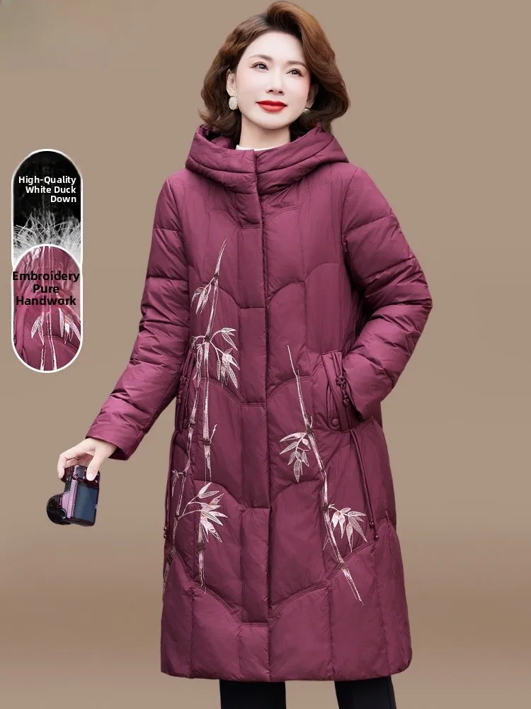 

Autumn Winter Thiened Warm Mid-Length down Jaet Mommy Sle Faionable Loose Fit Polyester Fiber Coat for Middle-Aged Women