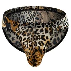 Leopard Men Bikini Underwear Large Bulge Pouch Swim Briefs Low Rise Printed Under Wear Sexy Panties Ropa Interior