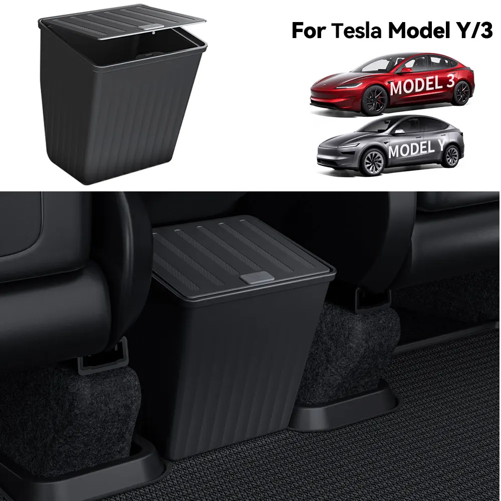 

YZ For Tesla Model 3 Higland Y Juniper 2026 Rear Trash Can Storage Box With Cover Car Speical Organizer Umbrella Box Accessories