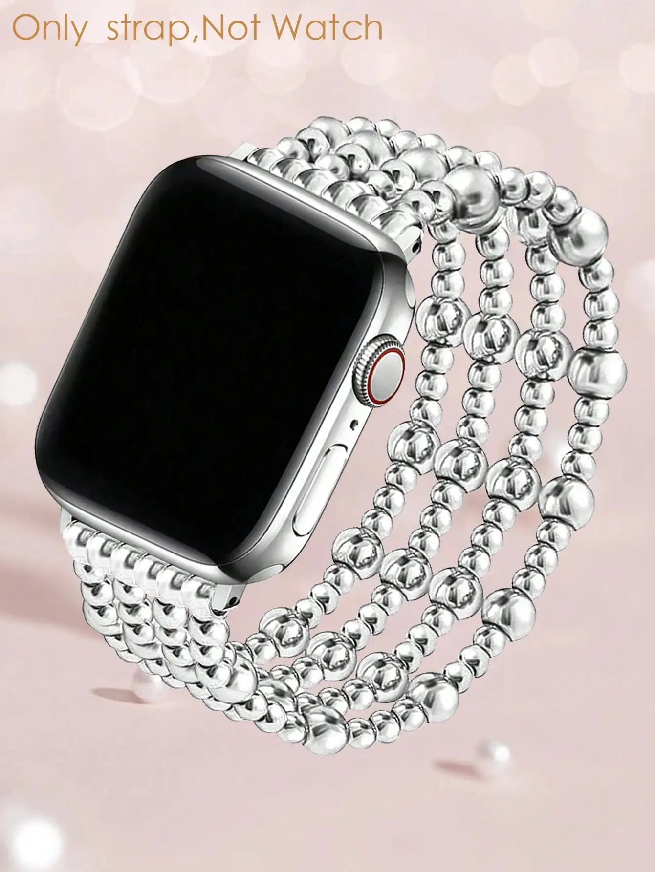 

1pc Handmade Beaded Elastic Bracelet Band Compatible With Apple Watch 38/40/41/42/44/45/49/46mm, Fits Ultra 3/2/1/SE/11/10/9/8/7/6/5 4/3/2/1, Unisex Silver Bohemian Style