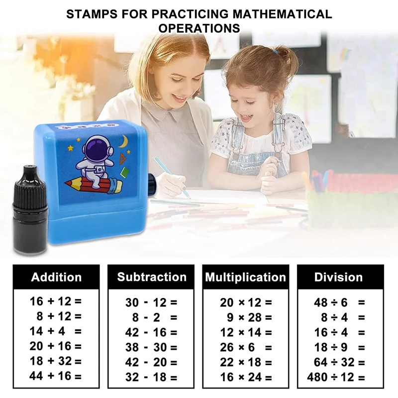 Paquete de 4 sellos de plástico para niños, suministros de enseñanza para práctica escolar en casa, herramientas de aprendizaje de matemáticas, 100