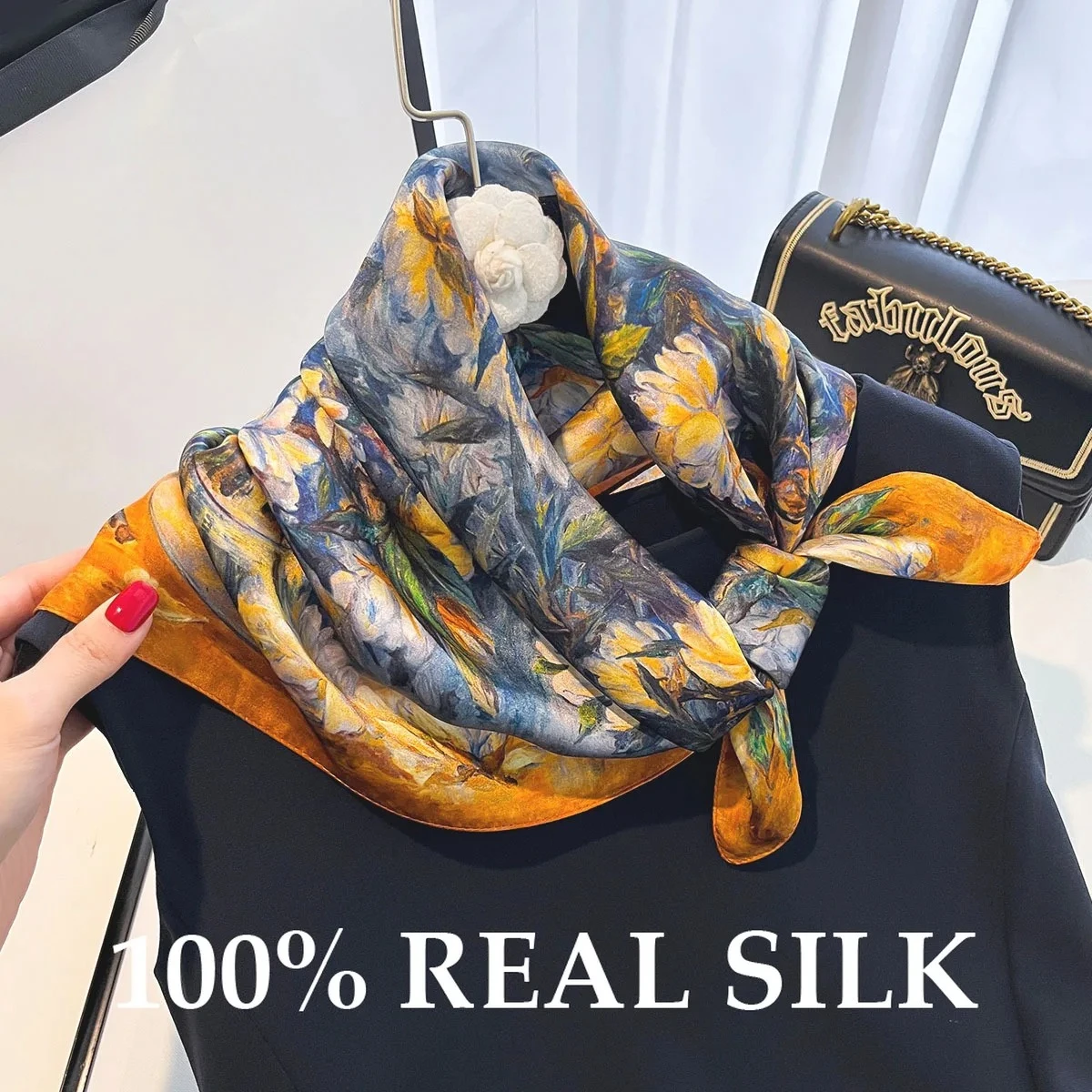 

New 65cm Square Scarf 100% Pure Silk Scarves Women Sun Protection Versatile Headband Fashion Shawl Wrap Kerchief Neck Hair Hijab