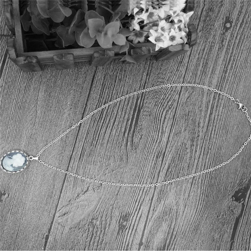 Lady Queen Cameo Jewelry Sets Vintage Necklace Earrings Ring For Women Flower Pendant Fashion Party Fashion Jewelry