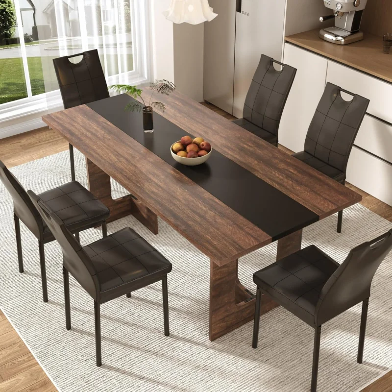 

2026：Pieces & Set 4-8 People, 71 Inch Kitchen with 6 Chairs, Rectangle Dining Table wit