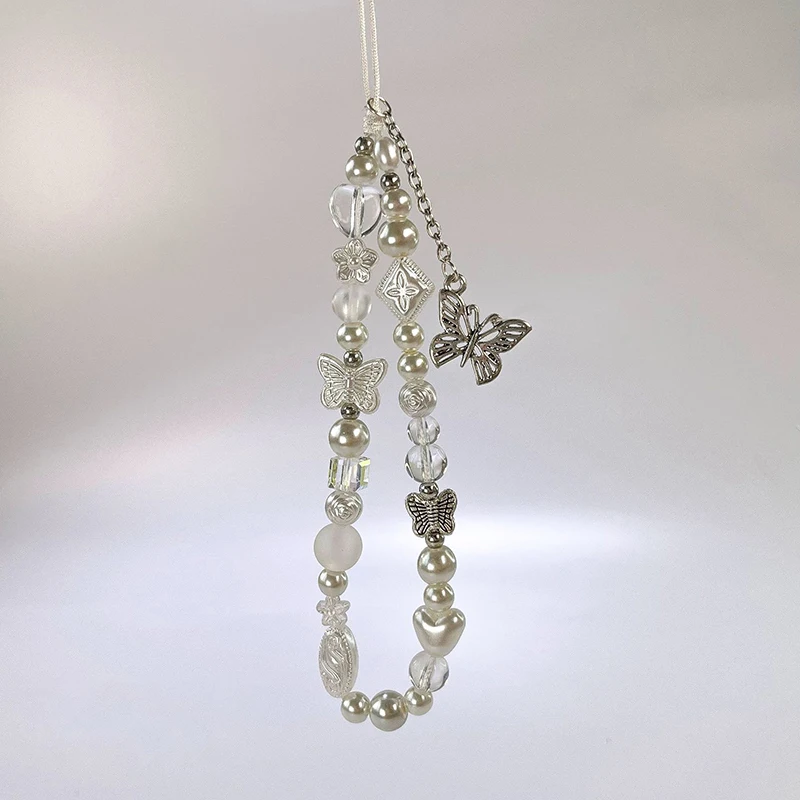 

Y2K винтажная цепочка для телефона в виде бабочки, ремешок на запястье с бисером, ремешок для мобильного телефона для девочек, милый чехол для телефона с феей, подвесная цепочка