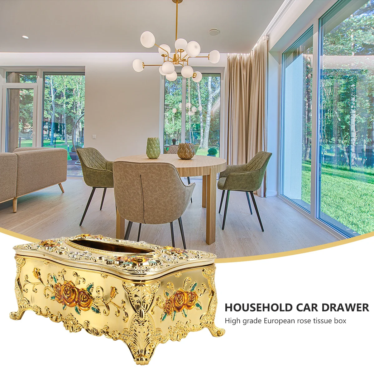 

Premium Paper Tissue Box Holder Smooth Large Opening Rose Pattern Design For Home Hotel Office Car European Style Napkin Case