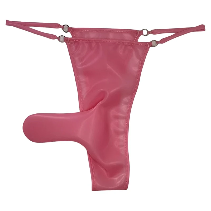Strap Rubber Sissy G String Thin Man Latex Closed Sheath Thongs Sexy Underwear for Men Bullet Separation Mens Lingerie Mid Waist