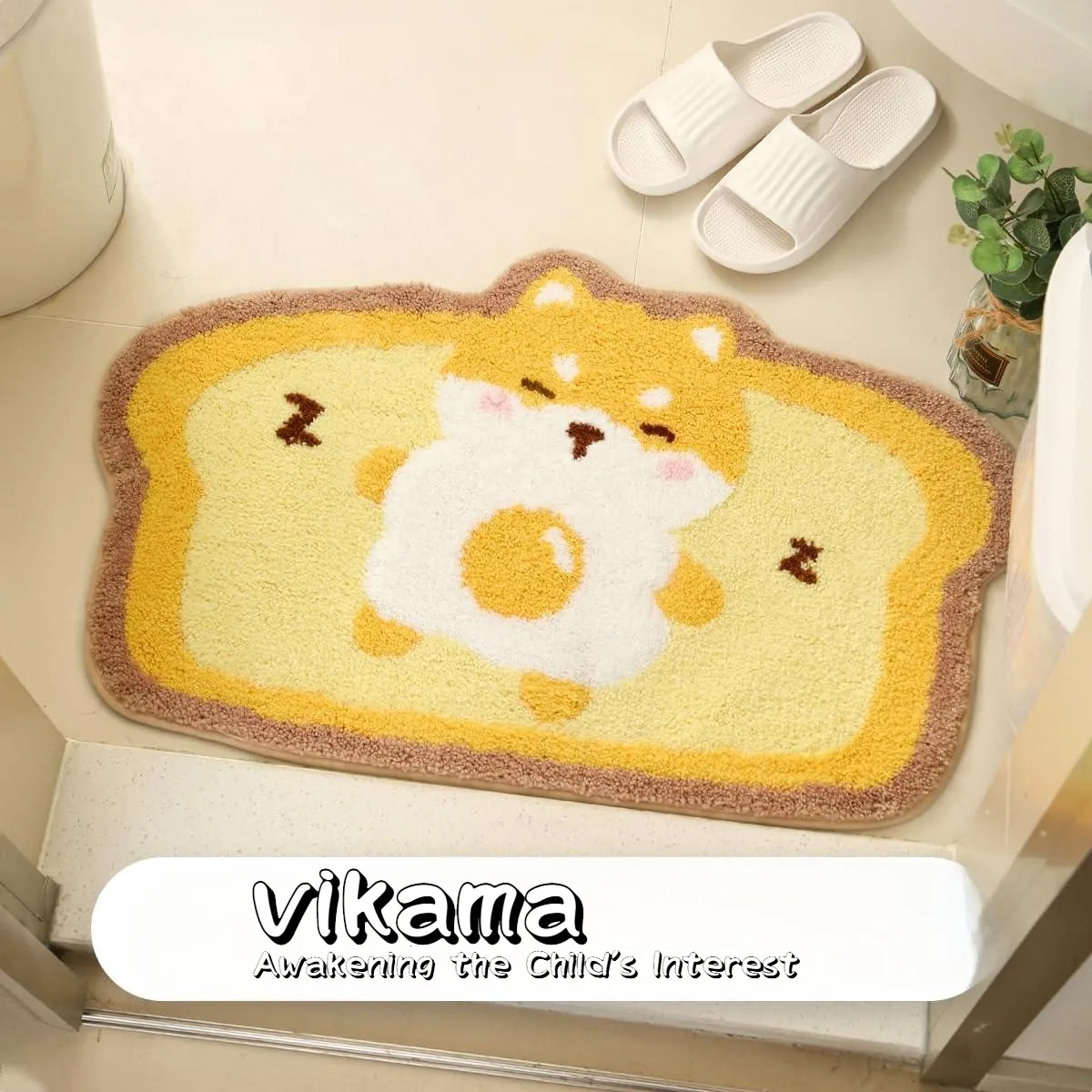 VIKAMA Snuggle-alfombra para pan tostado, alfombra de felpa para hámster y pan, arte de suelo Kawaii antideslizante para baño y guardería de ensueño
