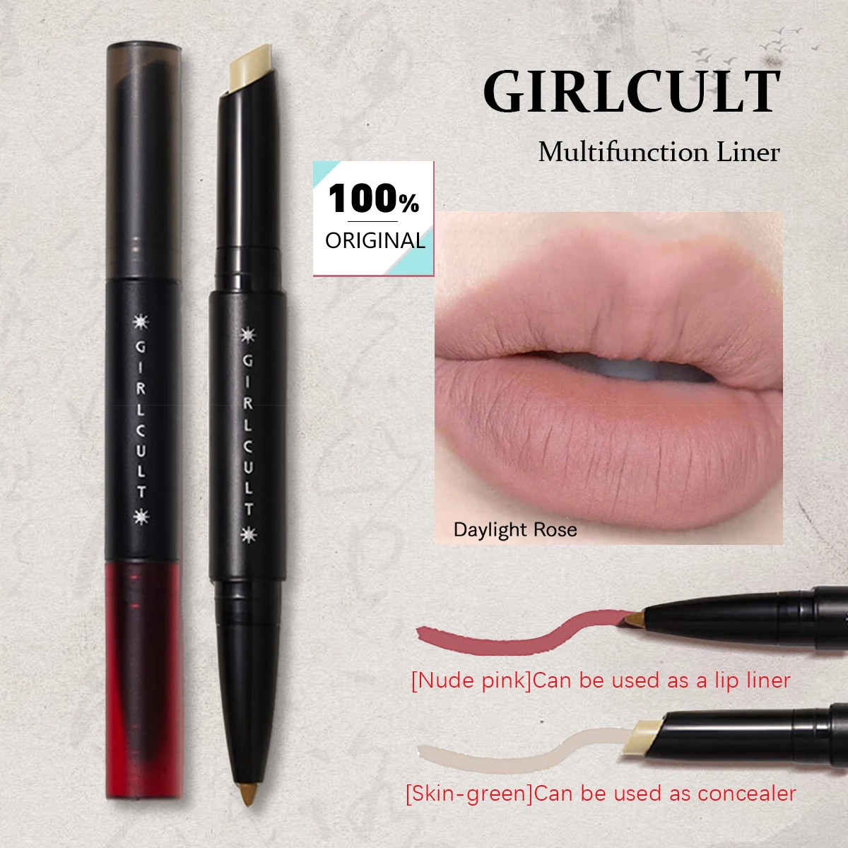 Girlcult Multifunction Liner Daylight Rose,Pencil-Cream Texture,Natural Color Payoff,Eyeshadow/Eyeliner/Lip Multi-Use,Daily Use