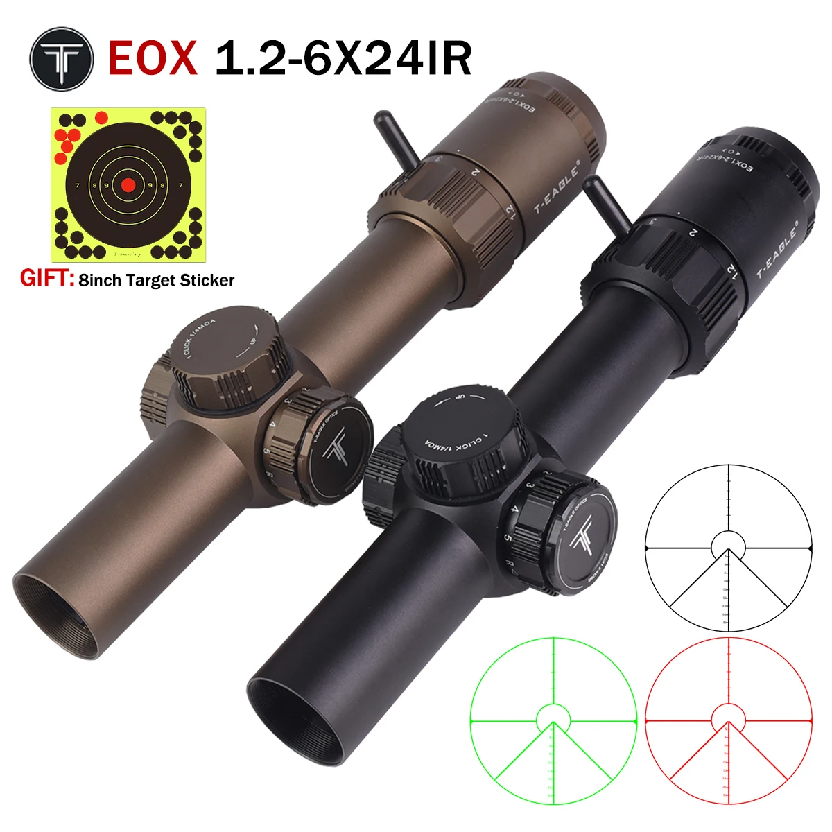 EOX1.2-6 X24 IR Tactical Scope Optical Adjustable Shooting Riflescope Hunting & Competitive Telescopic Sight 11mm/20mm Rail