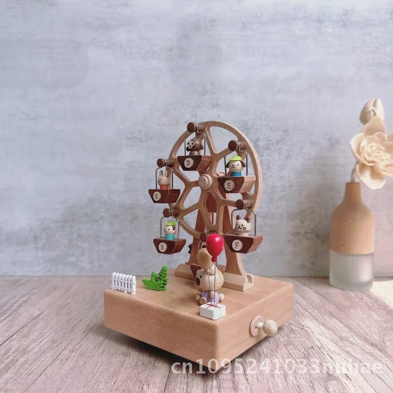 

Mechanical Coil Animal Ferris Wheel Music Box Wooden Craft for Children Boys & Girls Rotating Wheel Gift