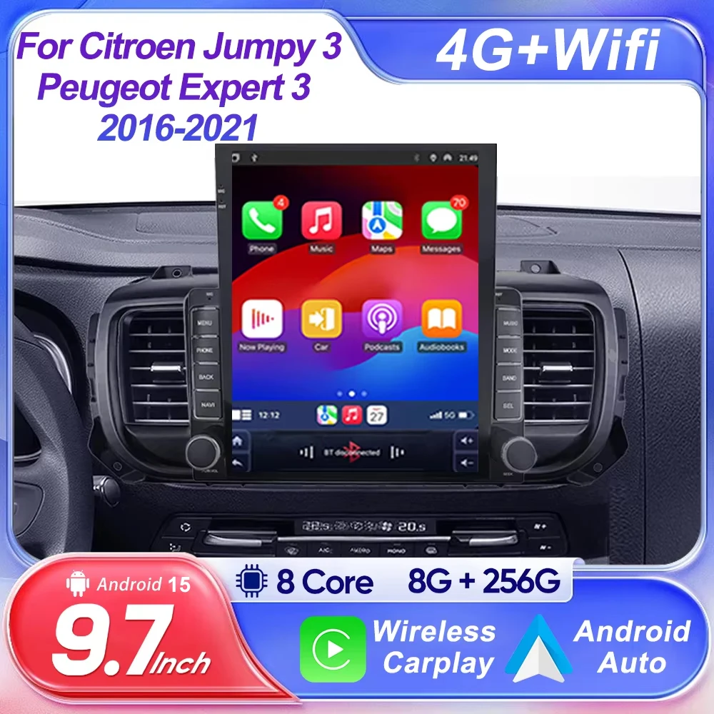 9,7 pantalla Vertical Android 15 Radio de coche para Citroen Jumpy 3 Peugeot Expert 3 2016-2021 para navegación Multimedia de estilo