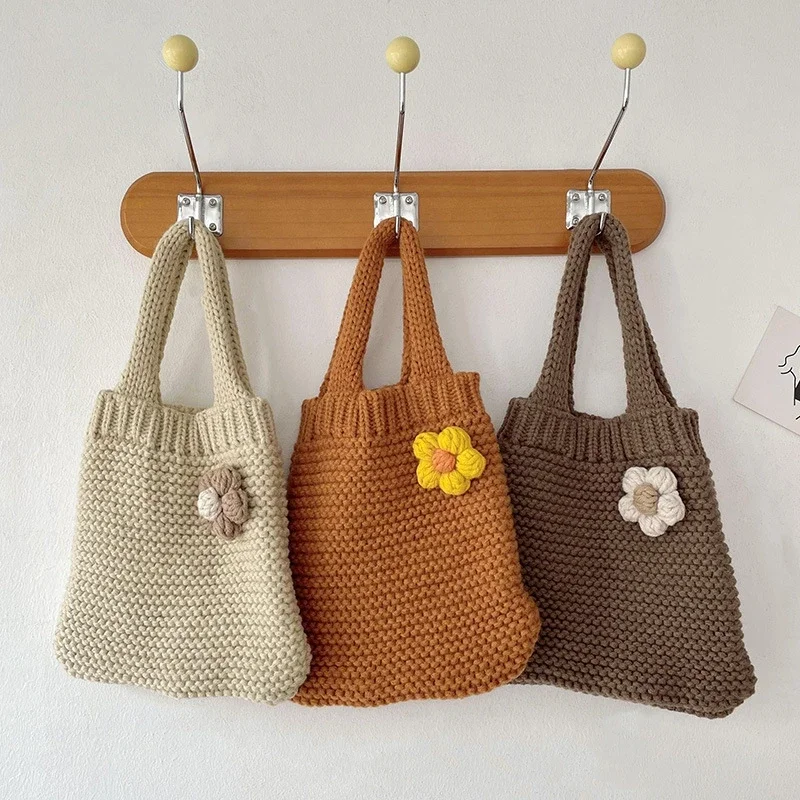 Crochet Kawaii Floral Small Size Moible Phone Pouch Bag Girl Vintage Cottagecore Korean Fashion Cute Lolita Knitted Hand Bag