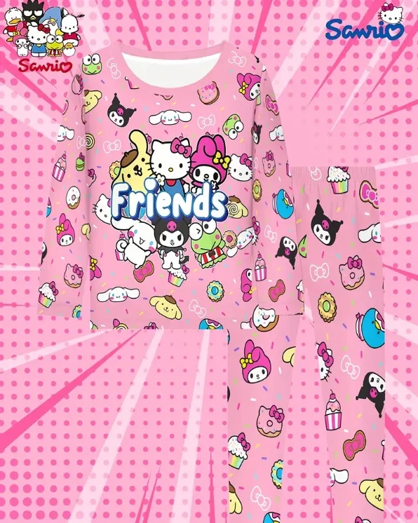 

Miniso's New Sanrio Cartoon Long-sleeved and Long Pants Set, Comfortable Pajamas for Children and Adults, Sports Outerwear