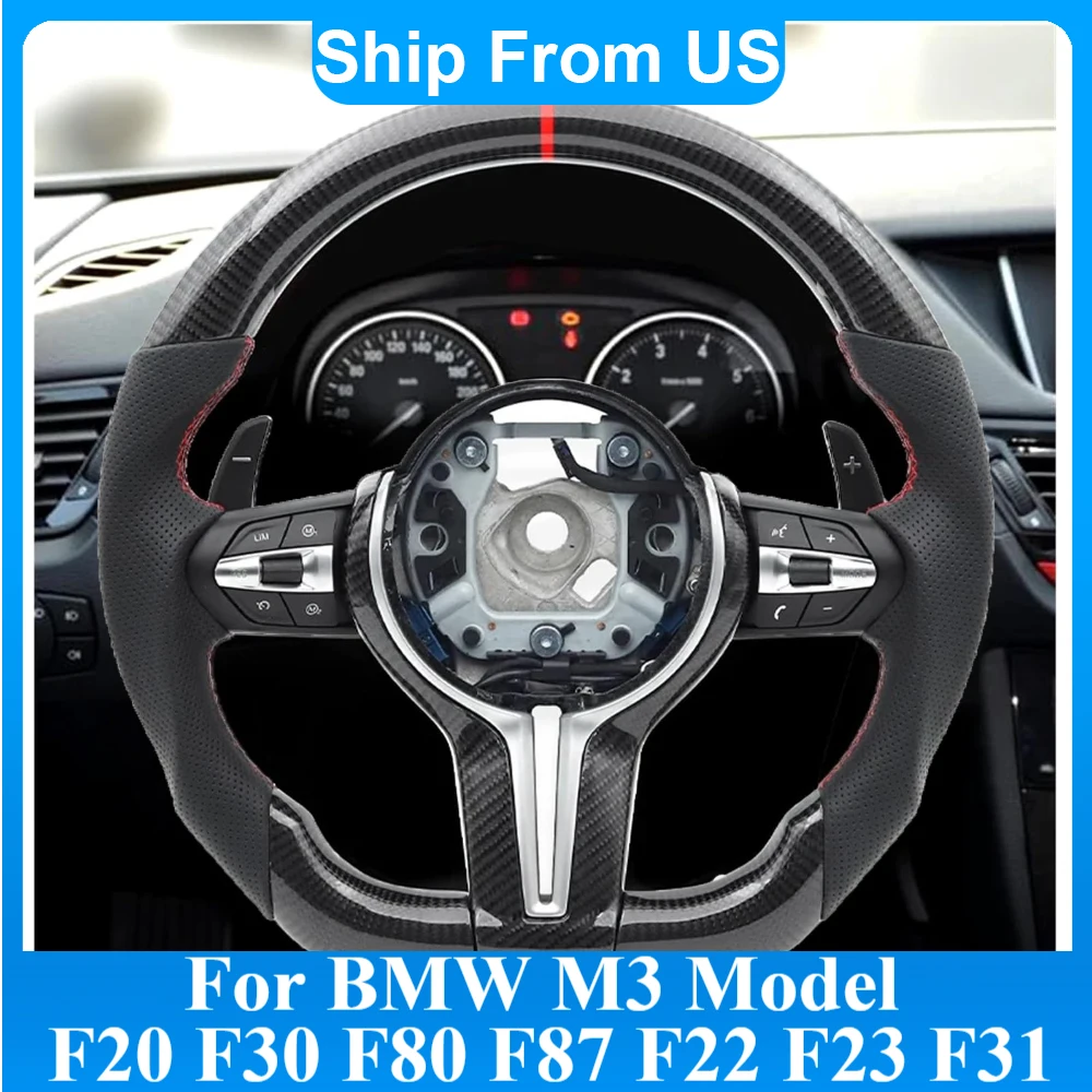 

Руль из карбона для BMW M3 F20 F22 F30 F33 X1 F48 X3 X4 X5 X6 с перфорированной кожаной отделкой, замена штатного руля