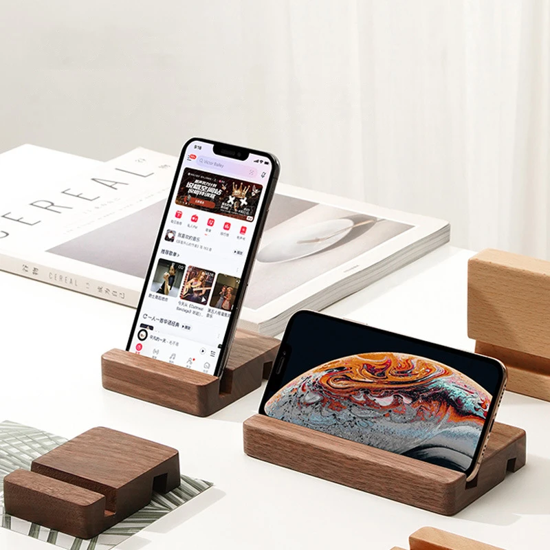 Handcrafted Walnut Wood Phone Holder, Simple Desktop Cell Phone Stand, Natural Wood Mobile Phone Cradle for Desk