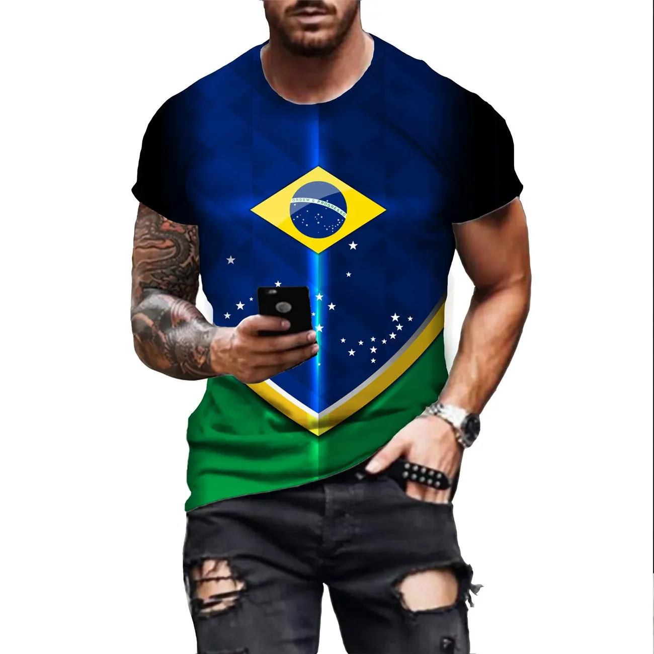 Camiseta de moda de Brasil para hombre, camiseta Harajuku con estampado 3D de bandera de Brasil, Camiseta deportiva informal de manga corta,