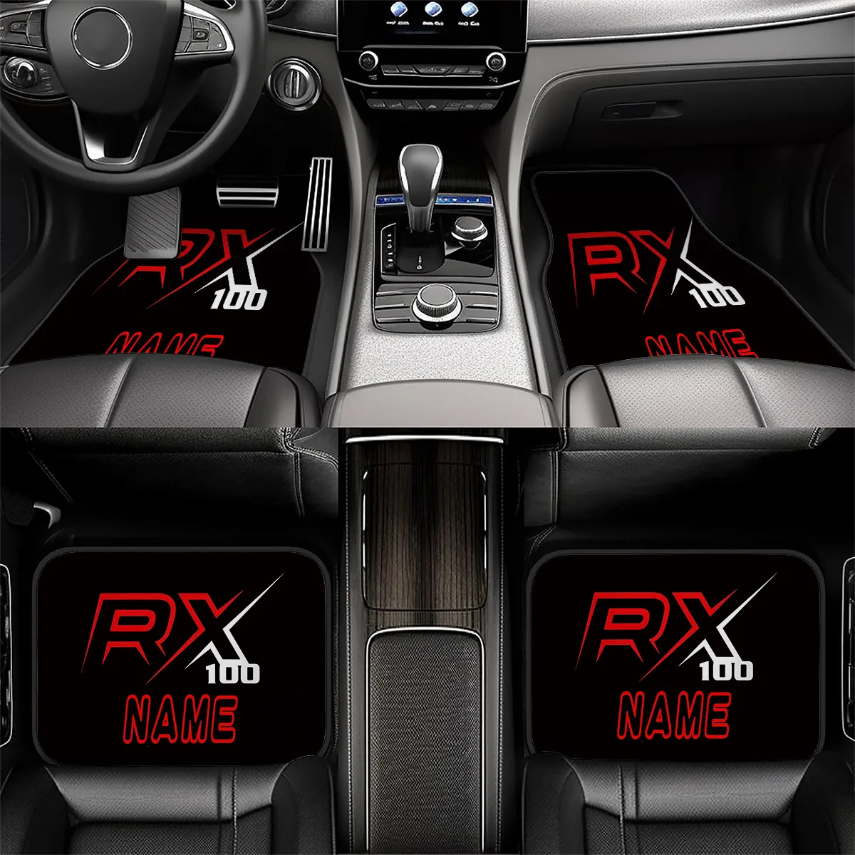 4pcs Customizable Name Car Mats Featuring A RX100 Sharp Theme Design Print - The Perfect Gift For Men/Women - Easy To Clean Auto