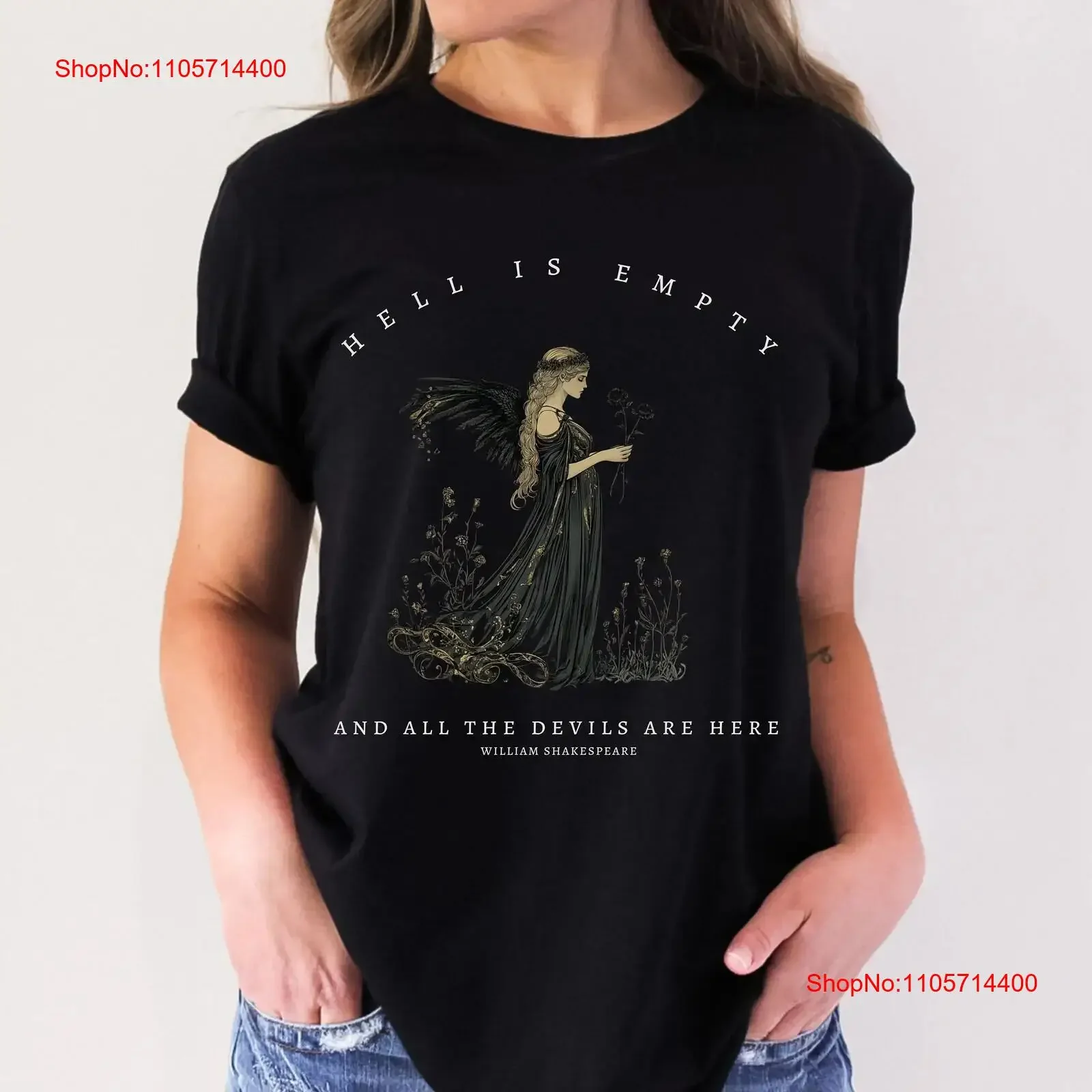Dark Fairycore T Shirt Angel Academia Clothing Shakespeare Sapphic Clothes Cottagecore Goblincore Hell Is Empty vintage Washed