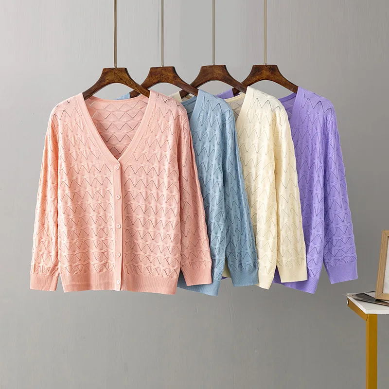 

Шелковый тонкий вязаный кардиган женский, лето 2025 г., верхняя одежда с v-образным вырезом и защитой от солнца, дизайн Sensation Long Sve Cover-up CQ171