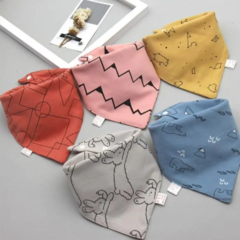 A5YC 5 Pcs 아기 수유 Drool Bibs 삼각형 스카프 용 타액 수건 두건 부드러운 면화 Bibs 조정 가능한 스냅 버튼 Burp Clo