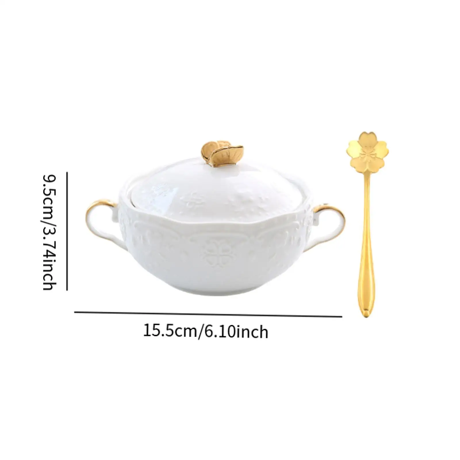 Porcelain Small Cereal Bowl Portion Control Ceramic Dessert Bowl with Handles for Breakfast Salad Noodles