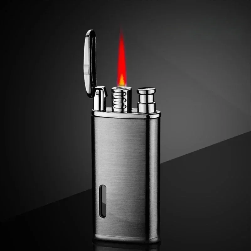 New Retro Metal Turbo Jet Lighter Butane Torch Cigarette Lighter Gas Windproof Petrol Lighter Smoking Accessories Men Cool Gift