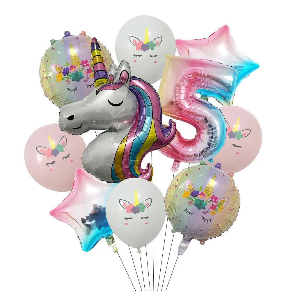 

11 Pcs Air Helium Foil Unicorn Balloons Girl Theme Birthday Party Decorations Baby Shower Globos 32 Inch Number Party Supplies