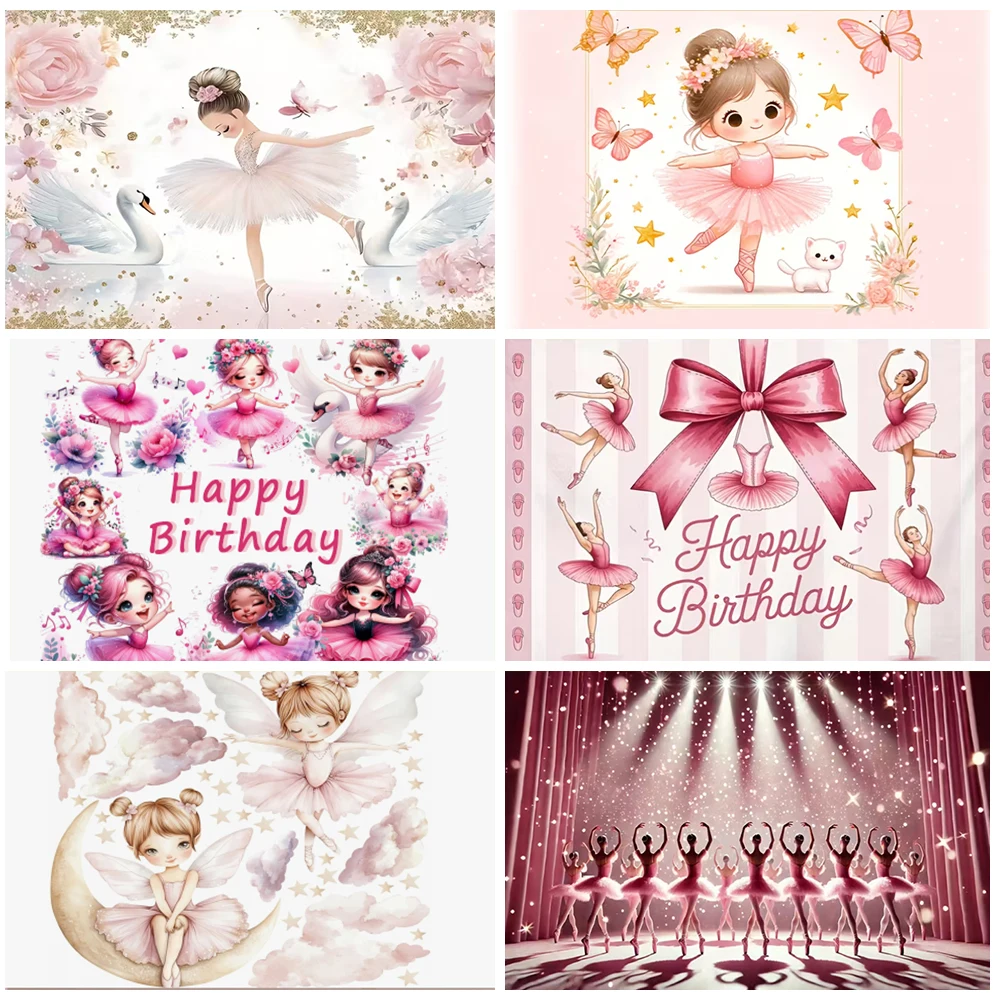 

Cute Ballet Background Decoration Children's Bath Sparkling Powder Swan Happy Girl's Birthday Party Backdrop Shooting Props