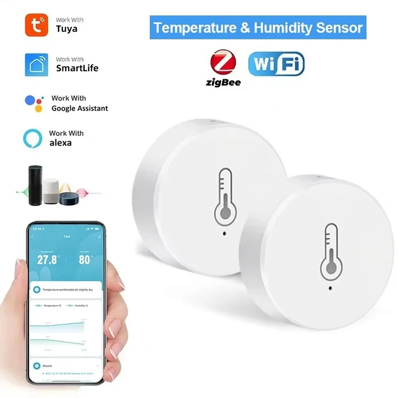 

Tuya Zigbee Wi-Fi датчик температуры и влажности Bluetooth приложение удаленный монитор для умного дома жизнь работает с Alexa Google Assistant