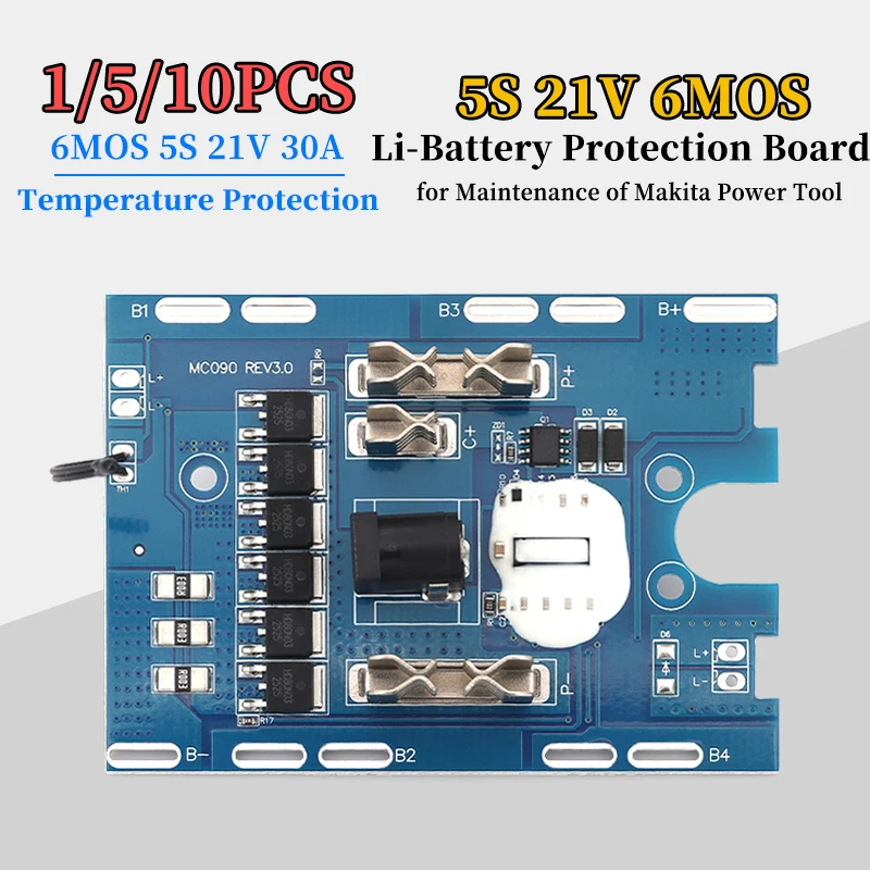 1/5/10pcs 5S 21V 6MOS Li-Battery Protection Board 30A with Temperature Protection for Makita Electric Tools