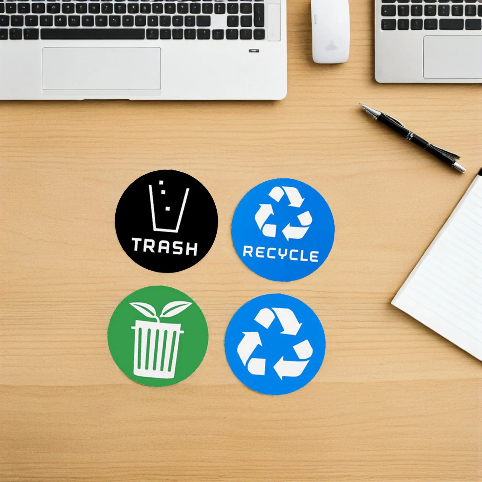 24Pcs Trash Recycle Compost Stickers Bright Color Peel and Stick Vinyl Labels for Recycling Bins Waste Separation Decals