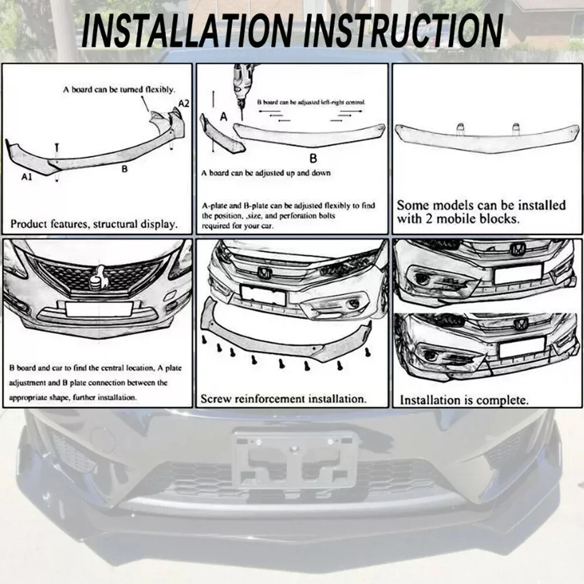 Universal Front Bumper Lip For Mazda 5 6 CX-3 CX-5 MX-3 Side Spoiler Splitter Body Kit Guards + 15CM Strut Rod Car Accessories