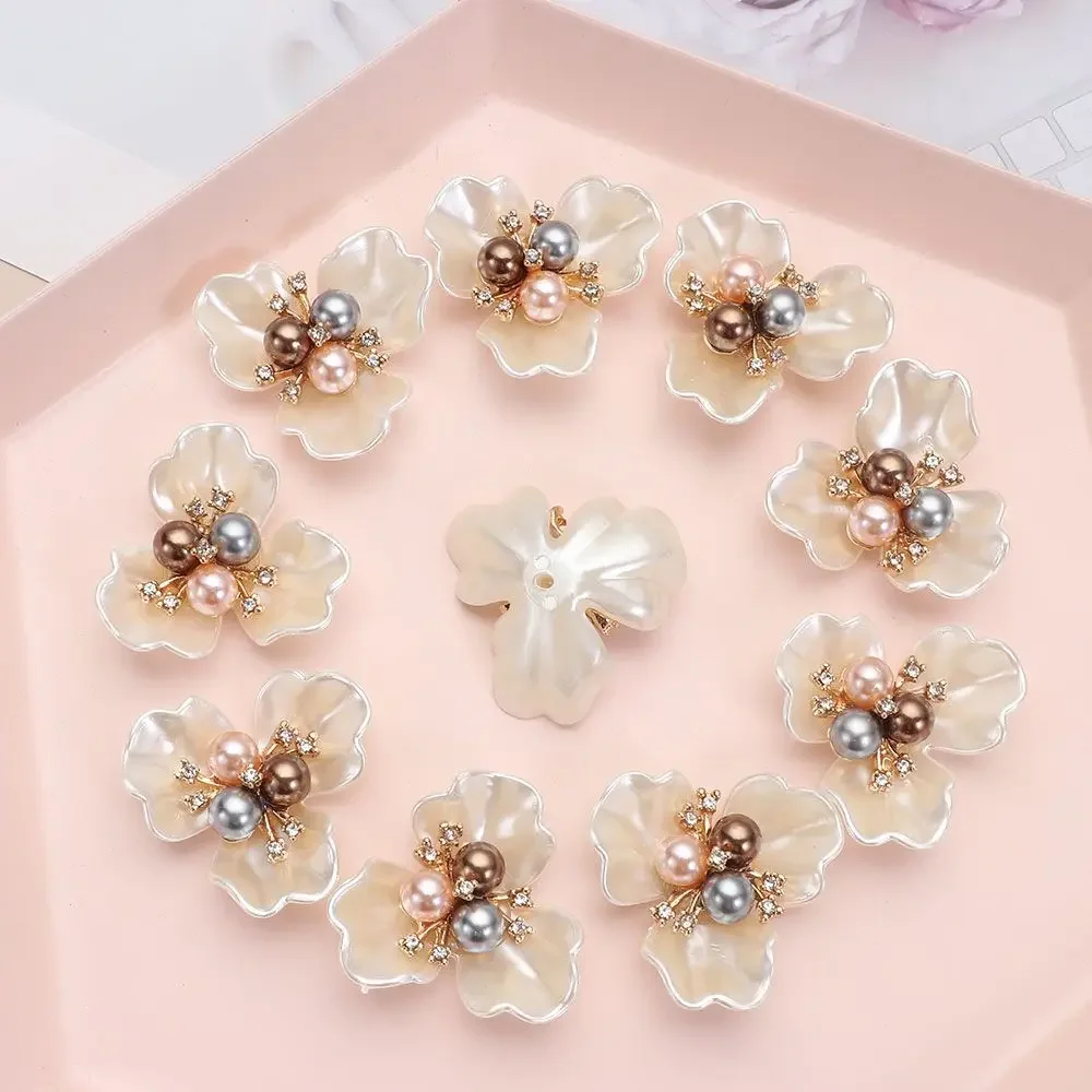 

10PCS DIY Craft Hat Accessories Flower-shaped Rhinestone Buttons Pearl Button Headwear Clip Pearl Hairpins