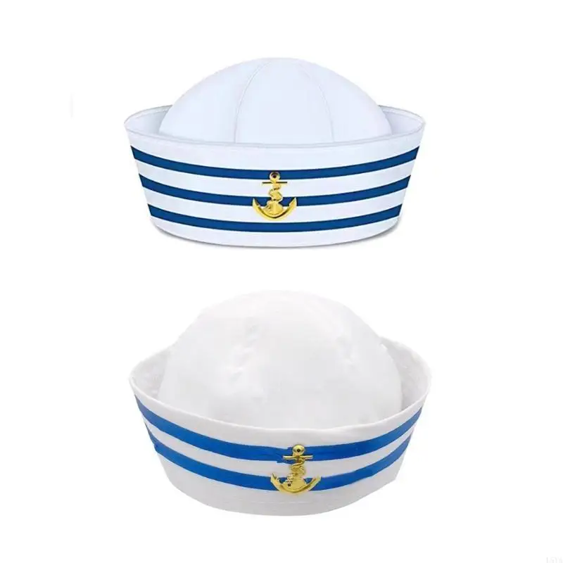

L5YA Sailors Ship Captain Hat Blue&White Stripe Hat Adult Teens Cosplay Hat