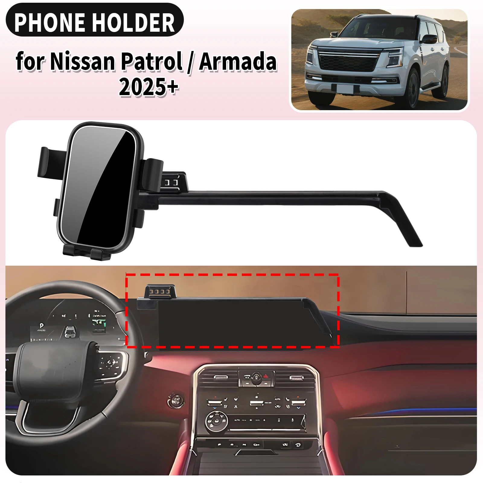 Support de téléphone à clipser sur écran dédié pour Nissan Patrol / Armada Y63 2025 2026 2027 LHD, accessoires automobiles