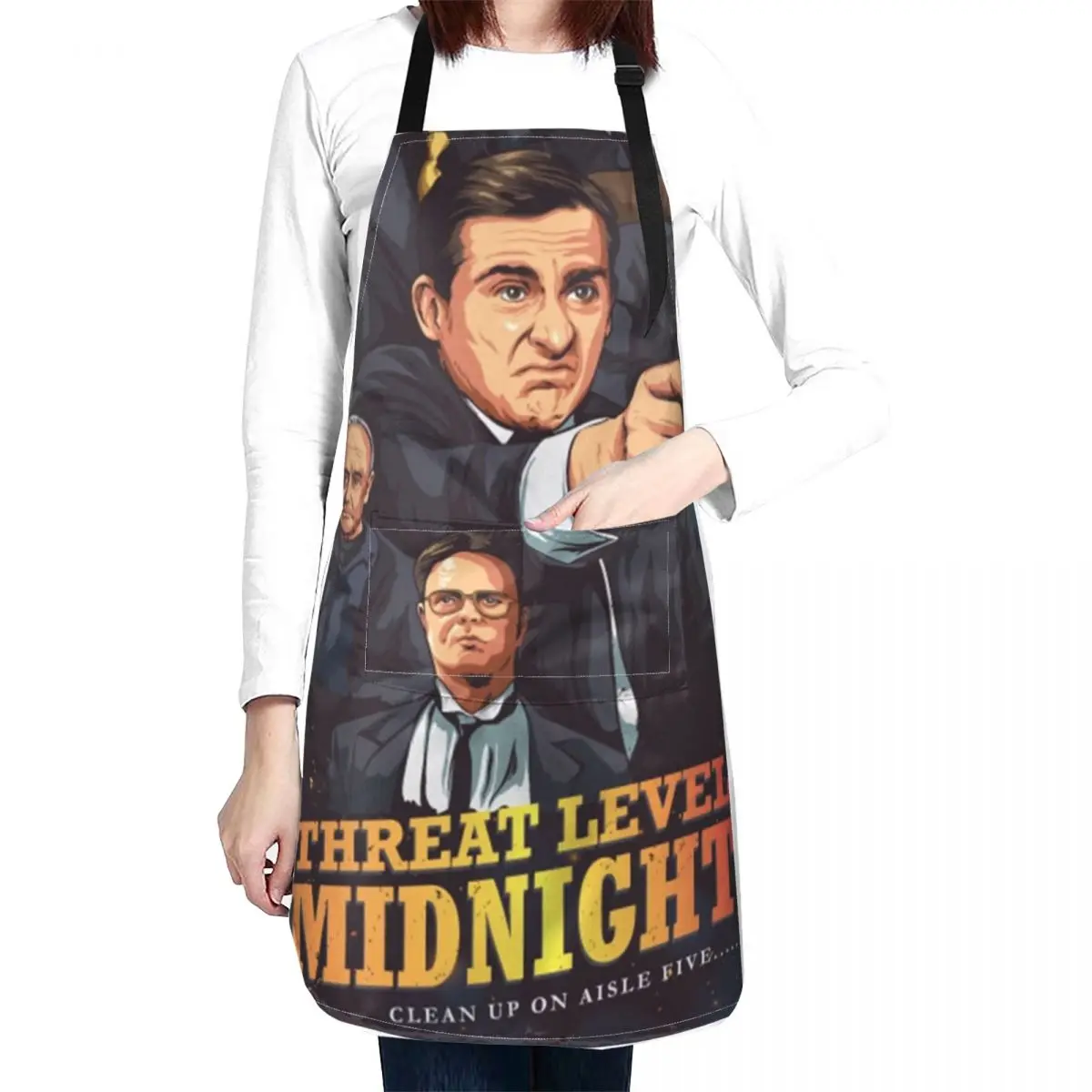 Threat Level Midnight Apron Waterproof chef costume Things For Kitchen japanese woman Apron