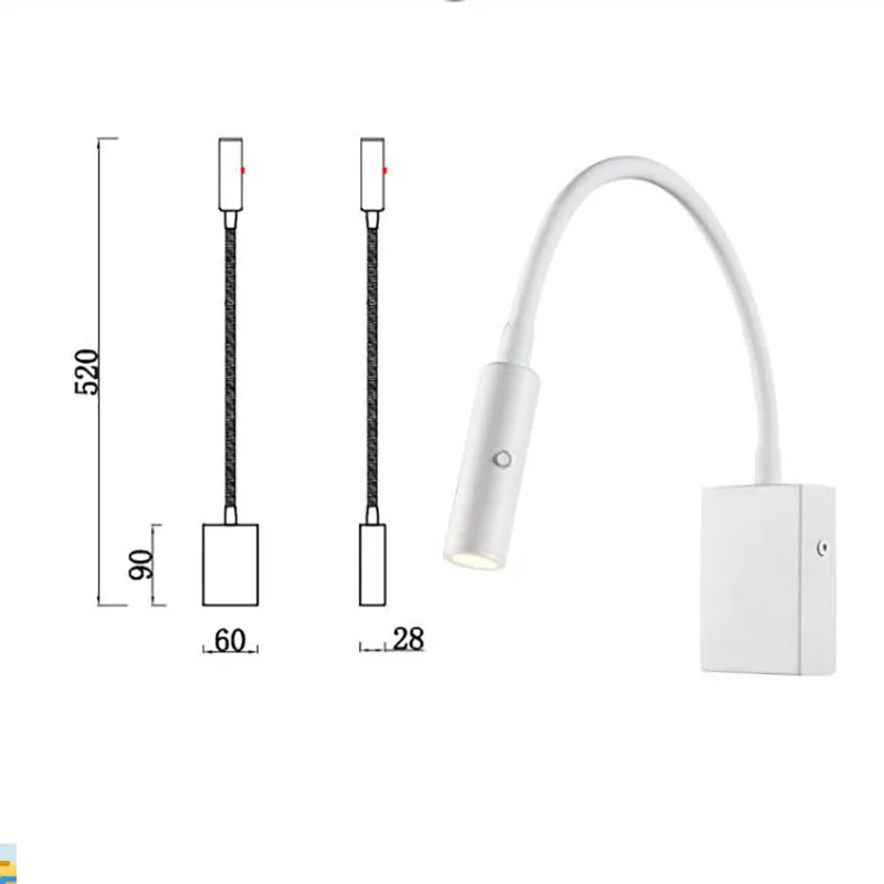 โคมไฟติดผนัง LED โมเดิร์นไฟอ่านหนังสือพร้อมสวิตช์ออกแบบใหม่หลอดยืดหยุ่น Study Room อ่านโคมไฟติดผนังในร่มโคมไฟ