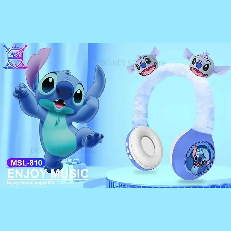 Disney-auriculares inalámbricos con Bluetooth para niños, audífonos creativos de felpa con dibujos de Stitch, regalos para niños