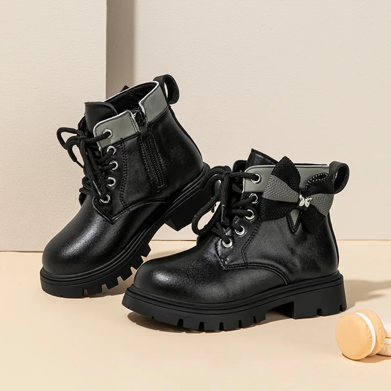 

Girls Boys Ankle Leather Boots with Zipper Lace Up Outdoor Hiking Waterproof Anti-Slip Durable Combat Bootie for Kids