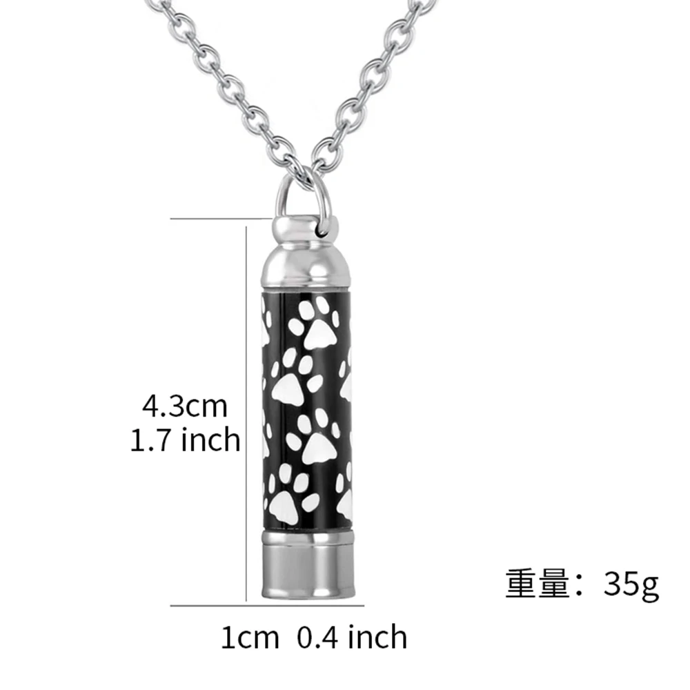 Cremation Ashes Jewelry Paw Print Cylinder Memorial Urn Necklace for Dog Ashes Locket Stainless Steel Keepsake Pendant Necklace