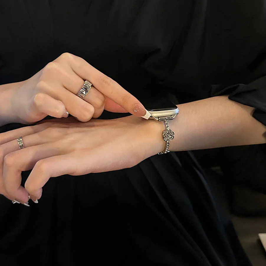 سوار كاميليا زركون فاخر لساعة أبل سلسلة 10 9 8 7 6 SE 5 4 3 2 1 ألترا iwatch 46 مم 38 مم 40 مم 41 مم 42 مم 44 مم 45 مم 49 مم سوار معدني أنيق للنساء